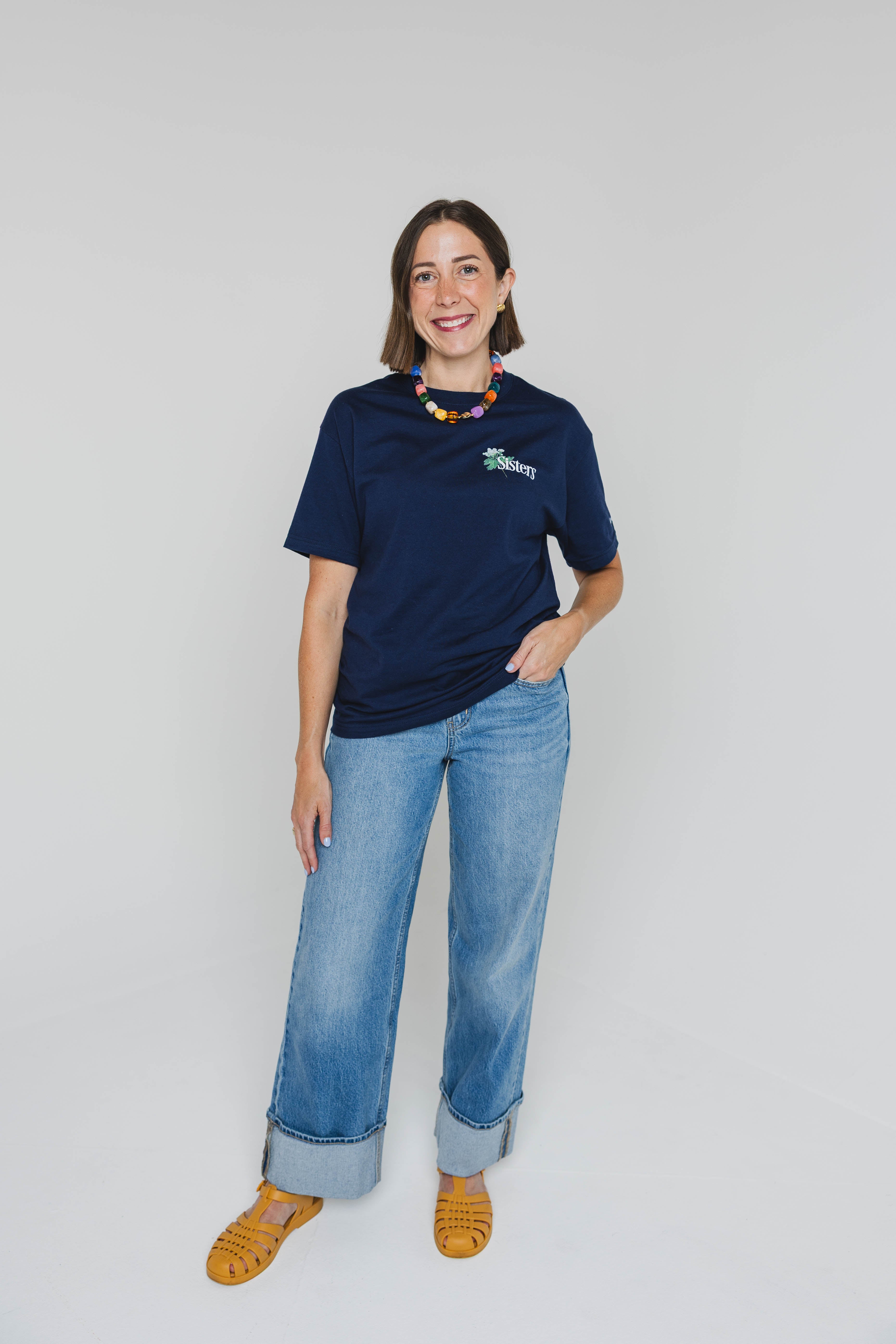 Jenna is 5'7" and wears a size M