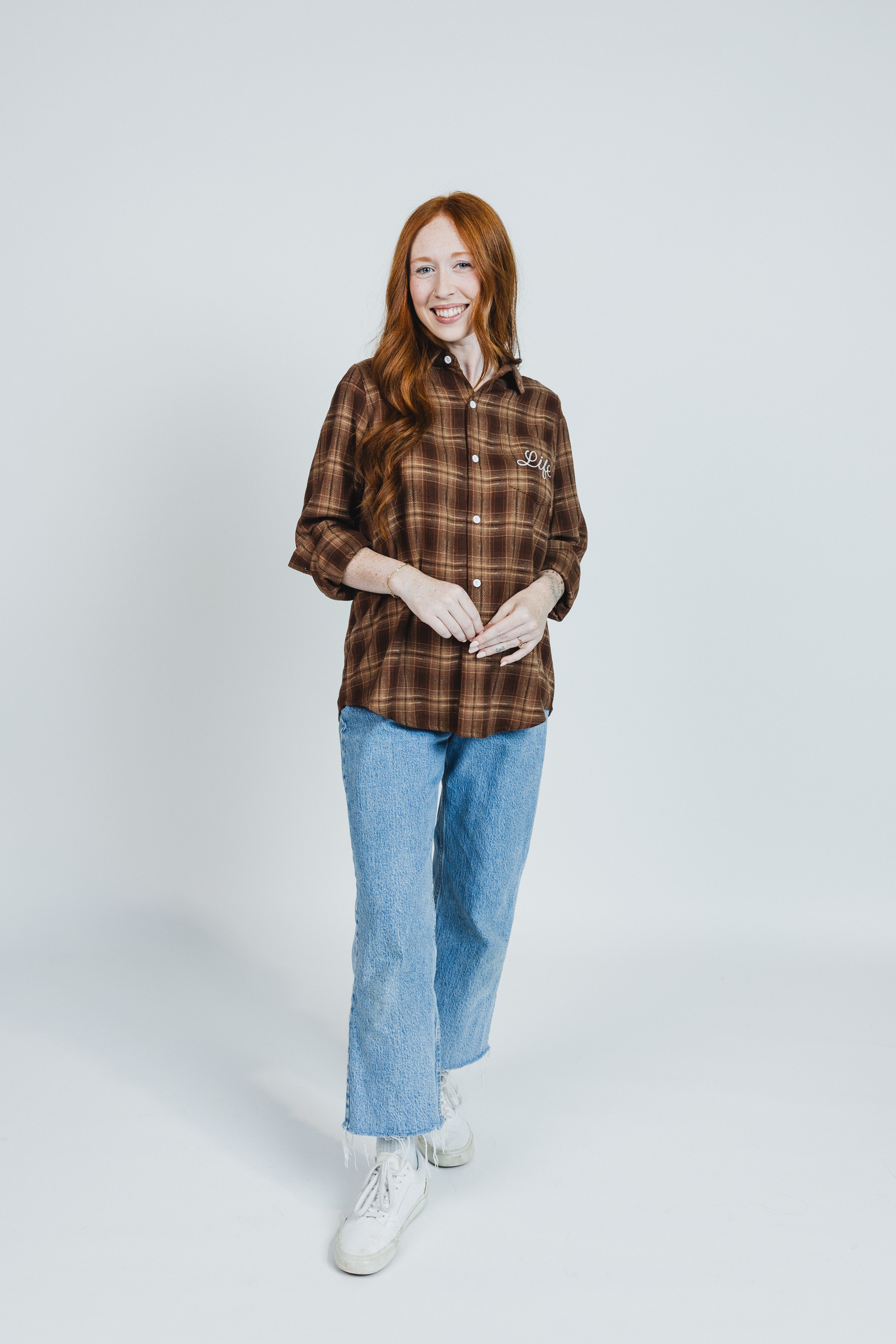 Maylee is wearing a size M